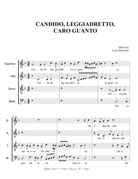 CANDIDO, LEGGIADRETTO, CARO GUANTO - L.Marenzio - SATB Choir image number null