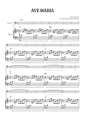 Bach / Gounod Ave Maria in C • baritone sheet music with piano accompaniment and chords