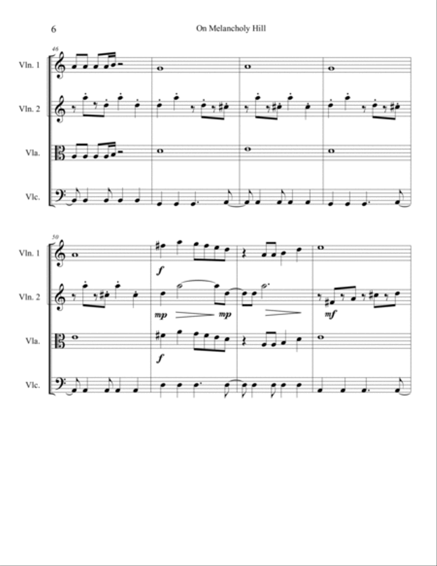 On Melancholy Hill String Quartet scores gallery preview page 6
