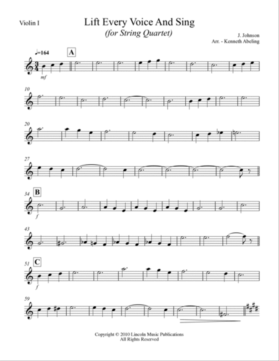 Lift Every Voice and Sing (for String Quartet) String Quartet scores gallery preview page 6