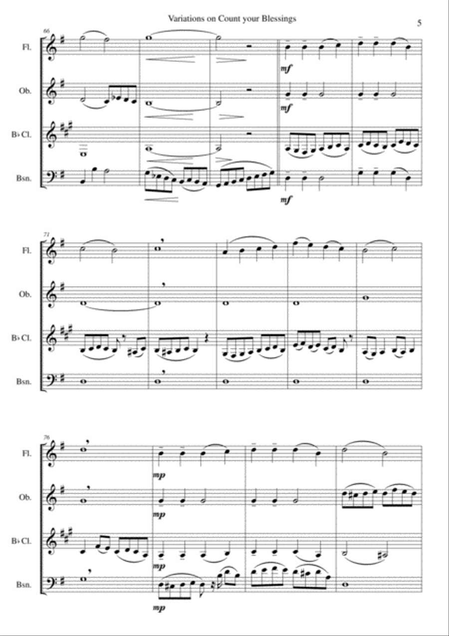 Variations on Count your Blessings for wind quartet Woodwind Quartet scores gallery preview page 5