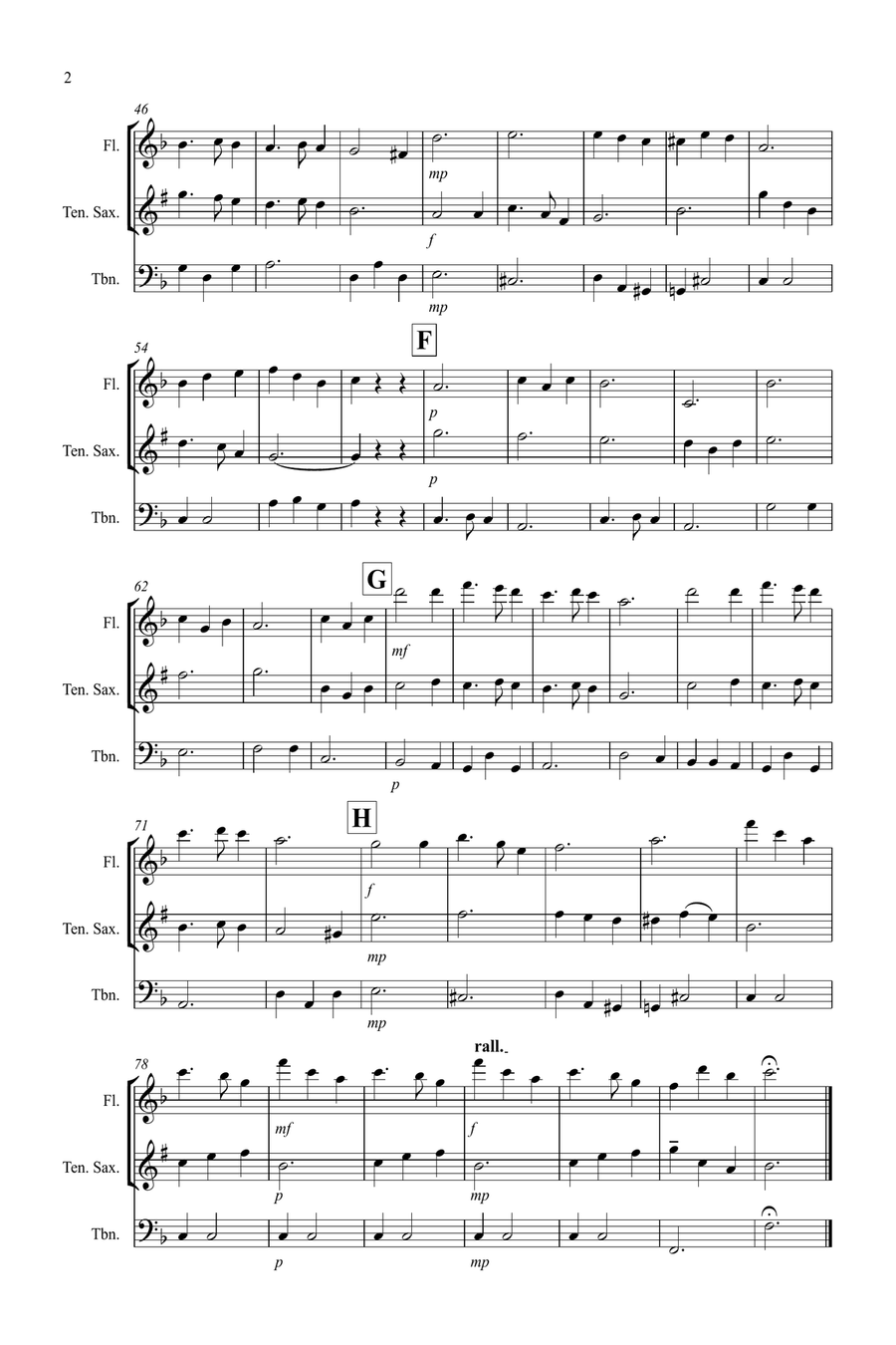 Silent Night for Flute, Tenor Saxophone and Trombone Trio Small Ensemble scores gallery preview page 2