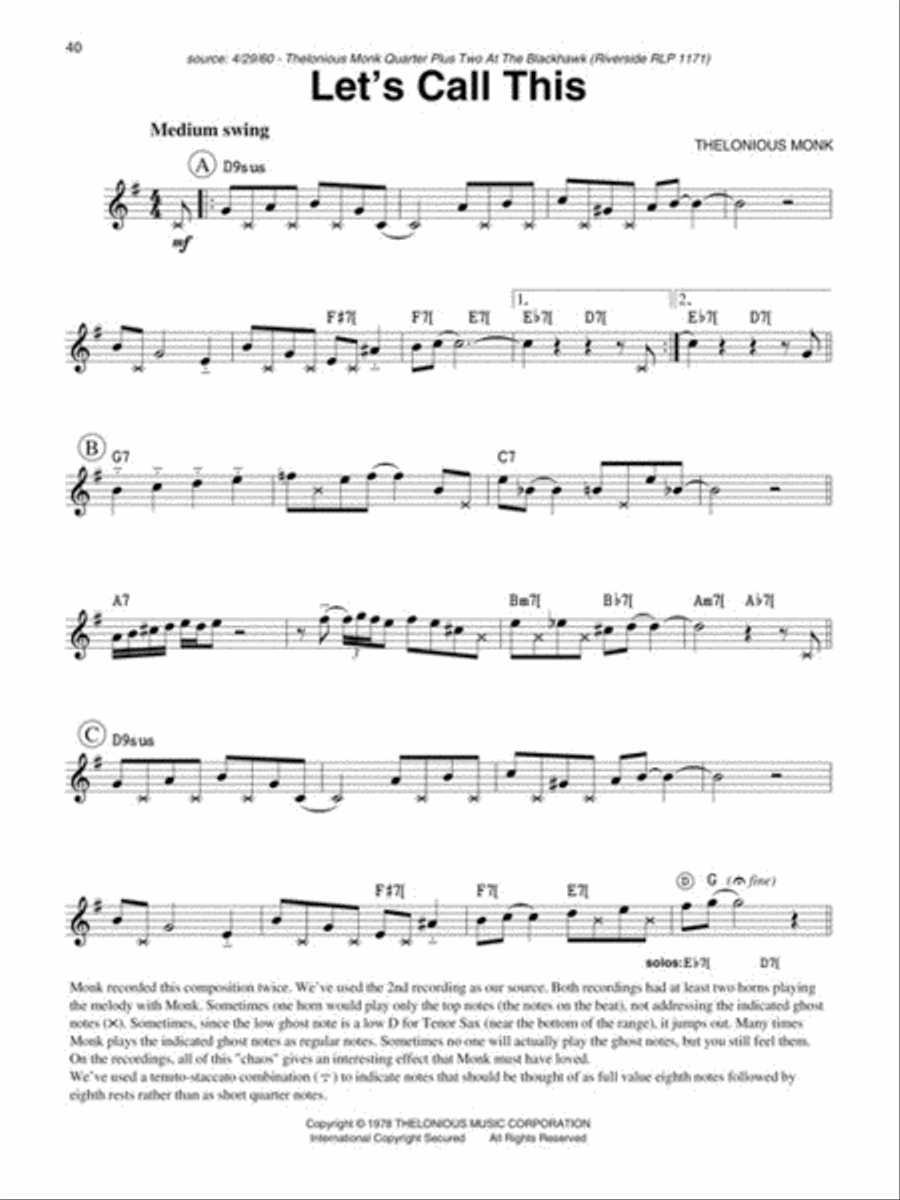 Thelonious Monk Fake Book Electric Guitar scores gallery preview page 7