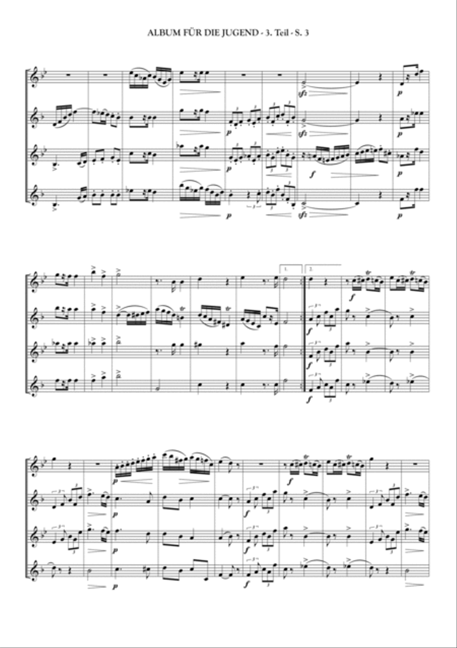 ALBUM FOR THE YOUNG - by R. Schumann - for Saxophone Quartet - part 3 Saxophone Quartet scores gallery preview page 3