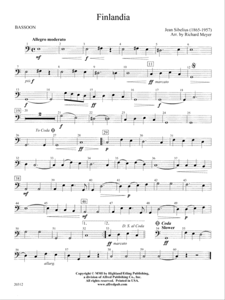 Finlandia: Bassoon Finlandia: Bassoon Full Orchestra scores gallery preview page 1