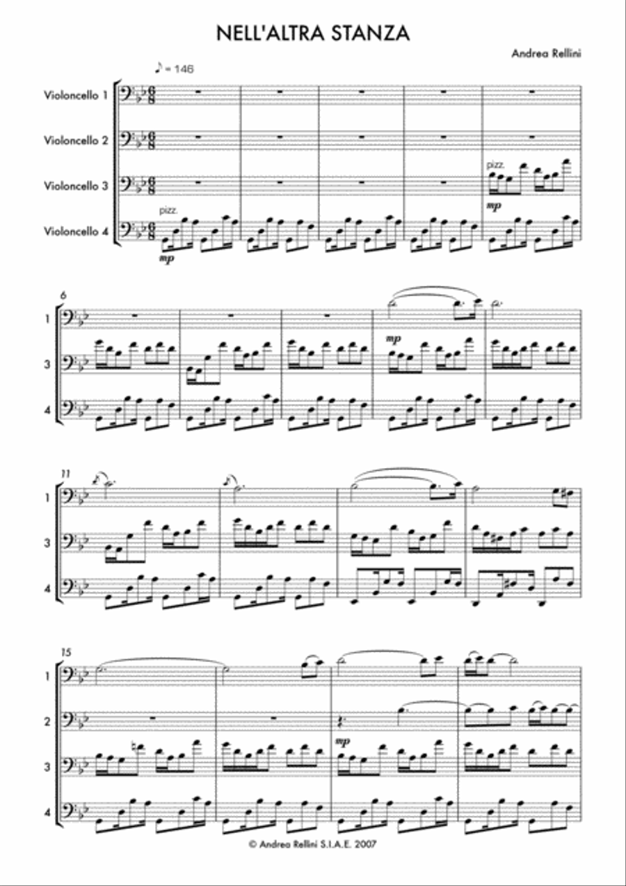 Nell'altra stanza (Cello Quartet) String Quartet scores gallery preview page 2