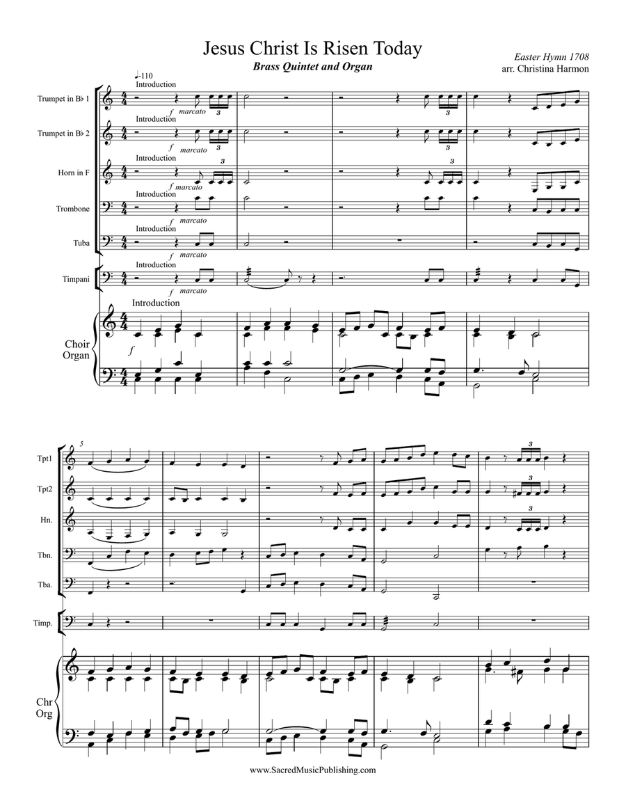 Jesus Christ Is Risen Today - Brass Quintet, Congregation, and Organ Choir scores gallery preview page 2