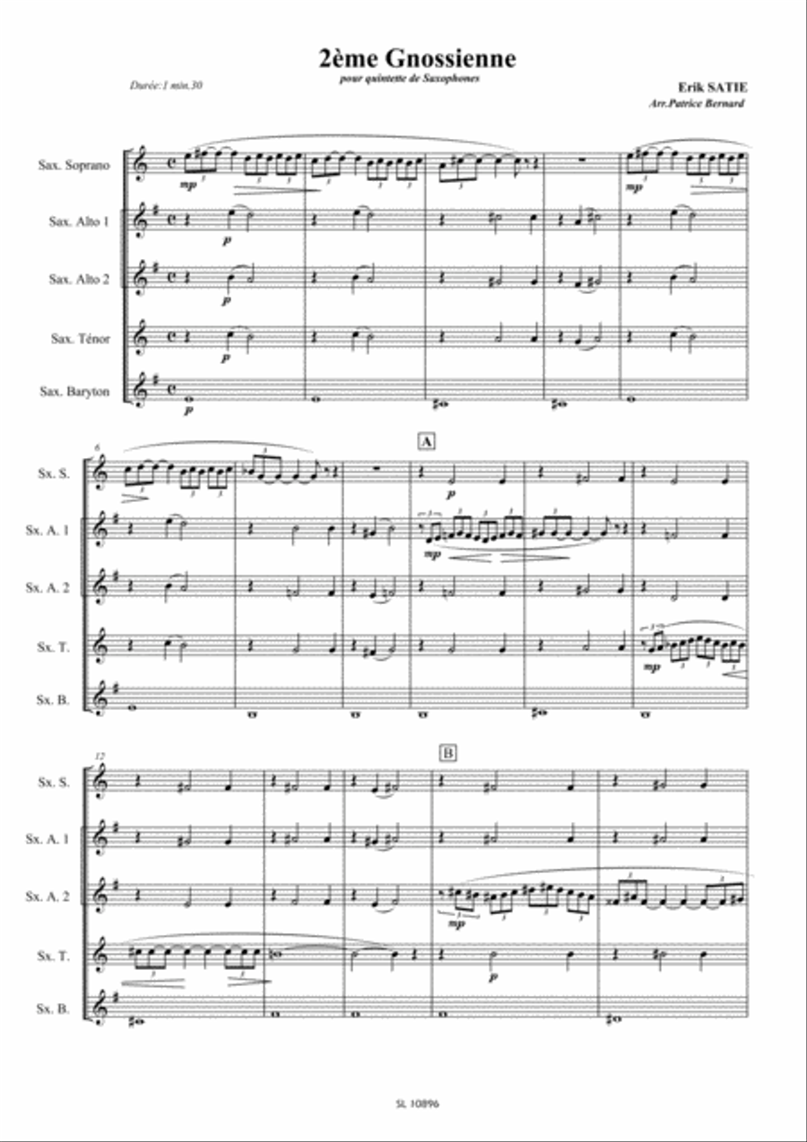 Gnossienne 1er 2eme et 3eme pour quintette de saxophones Saxophone scores gallery preview page 5