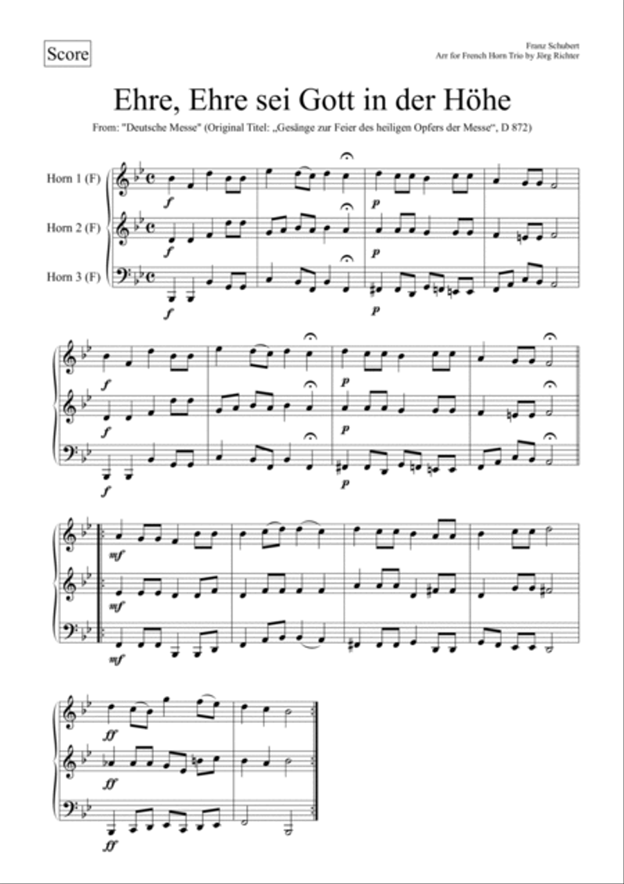 Ehre, Ehre sei Gott in der Höhe for French Horn Trio Brass Quartet scores gallery preview page 2