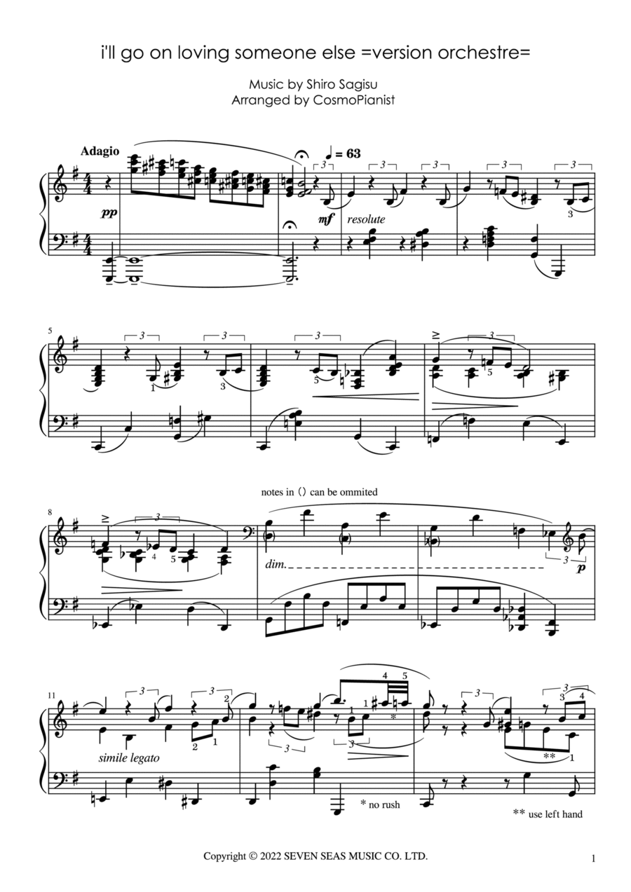 I'll Go On Loving Someone Else =version Orchestre= Piano Solo scores gallery preview page 1