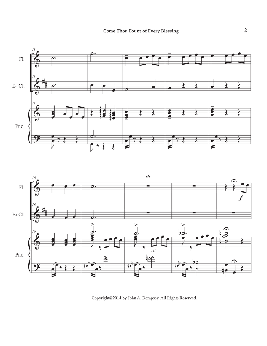Come Thou Fount of Every Blessing (Trio for Flute, Clarinet and Piano) Small Ensemble scores gallery preview page 6