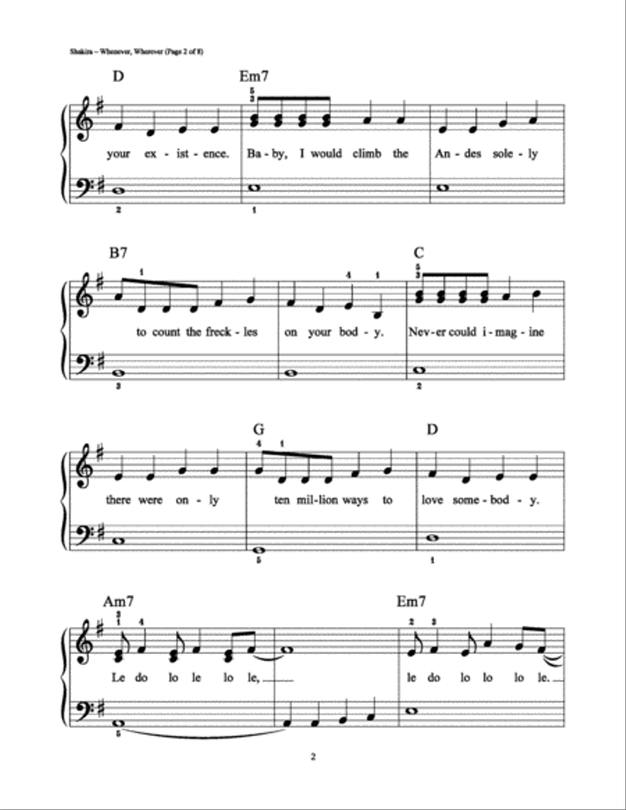 Whenever, Wherever Easy Piano scores gallery preview page 2