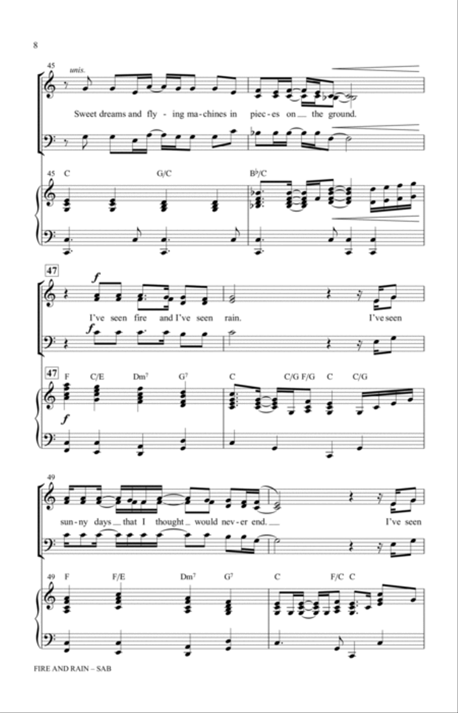 Fire And Rain (arr. Greg Gilpin) 3-Part scores gallery preview page 8