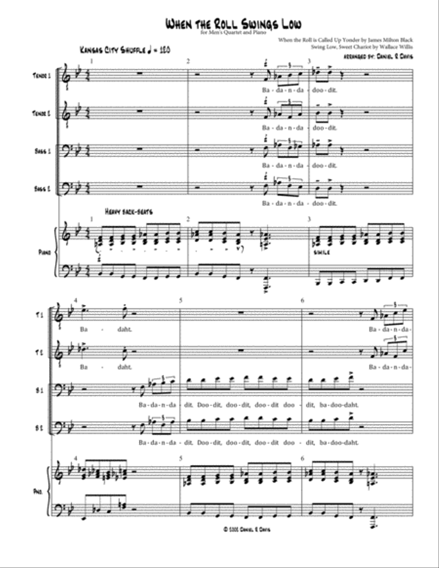When the Roll Swings Low for Men's Quartet and Piano TTBB scores gallery preview page 1