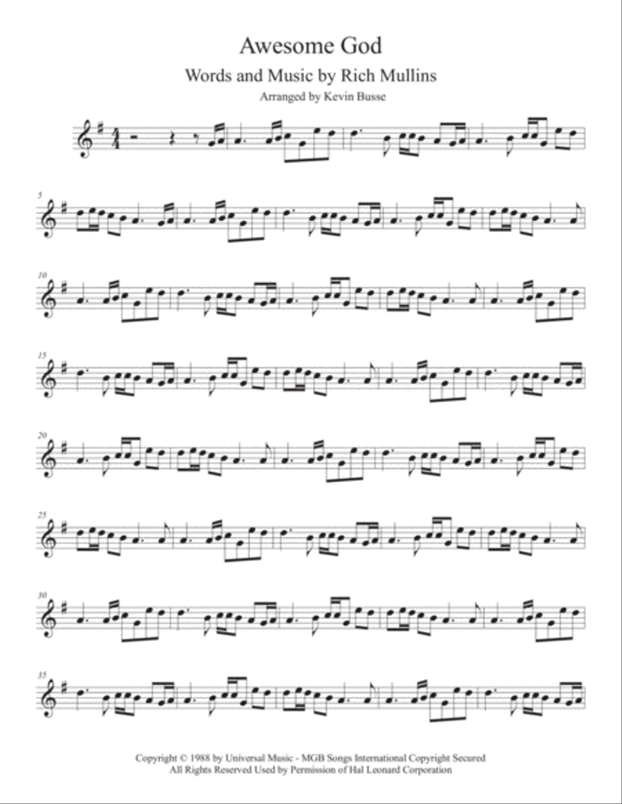 Awesome God Tenor Saxophone scores gallery preview page 1