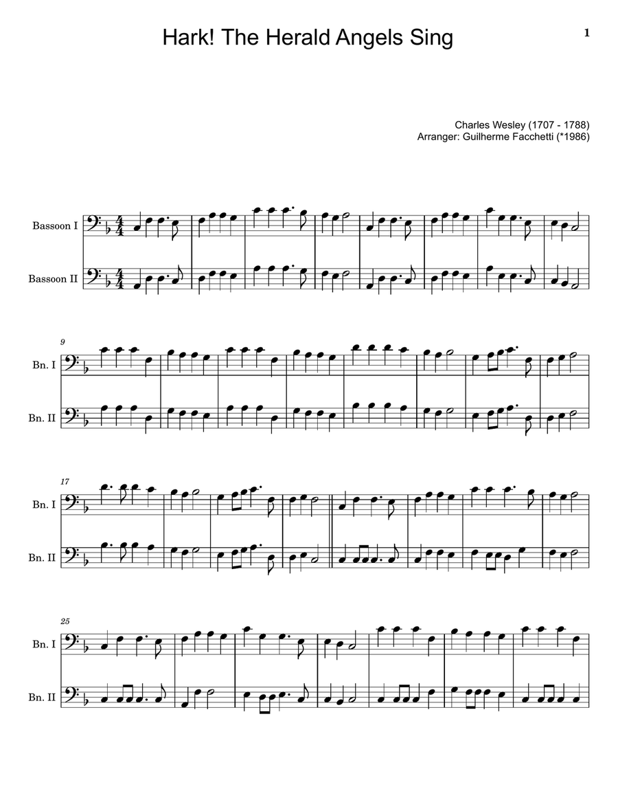 Hark! The Herald Angels Sing - Arranged for Bassoon Duet. Woodwind Duet scores gallery preview page 1
