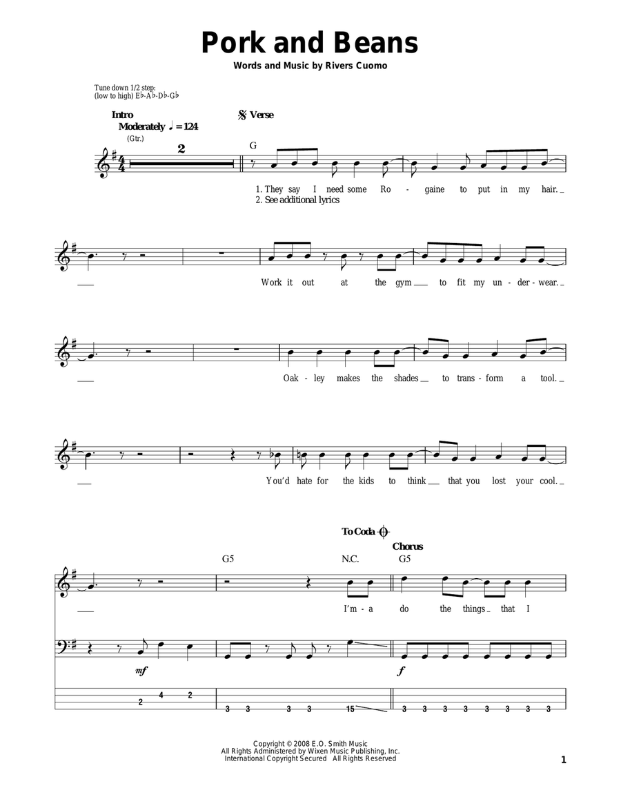 Pork And Beans Bass Guitar Tablature scores gallery preview page 1