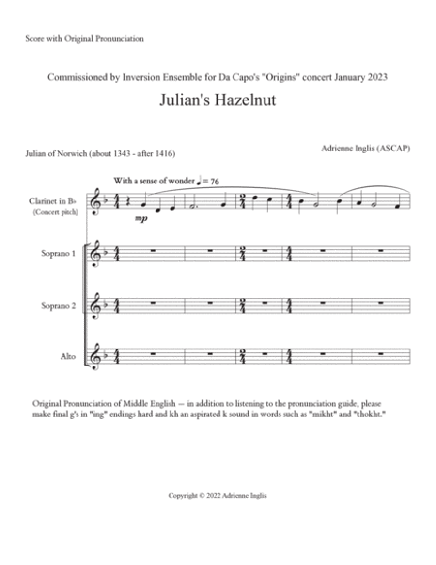Julian's Hazelnut for SSAA and B flat clarinet SSAA scores gallery preview page 3