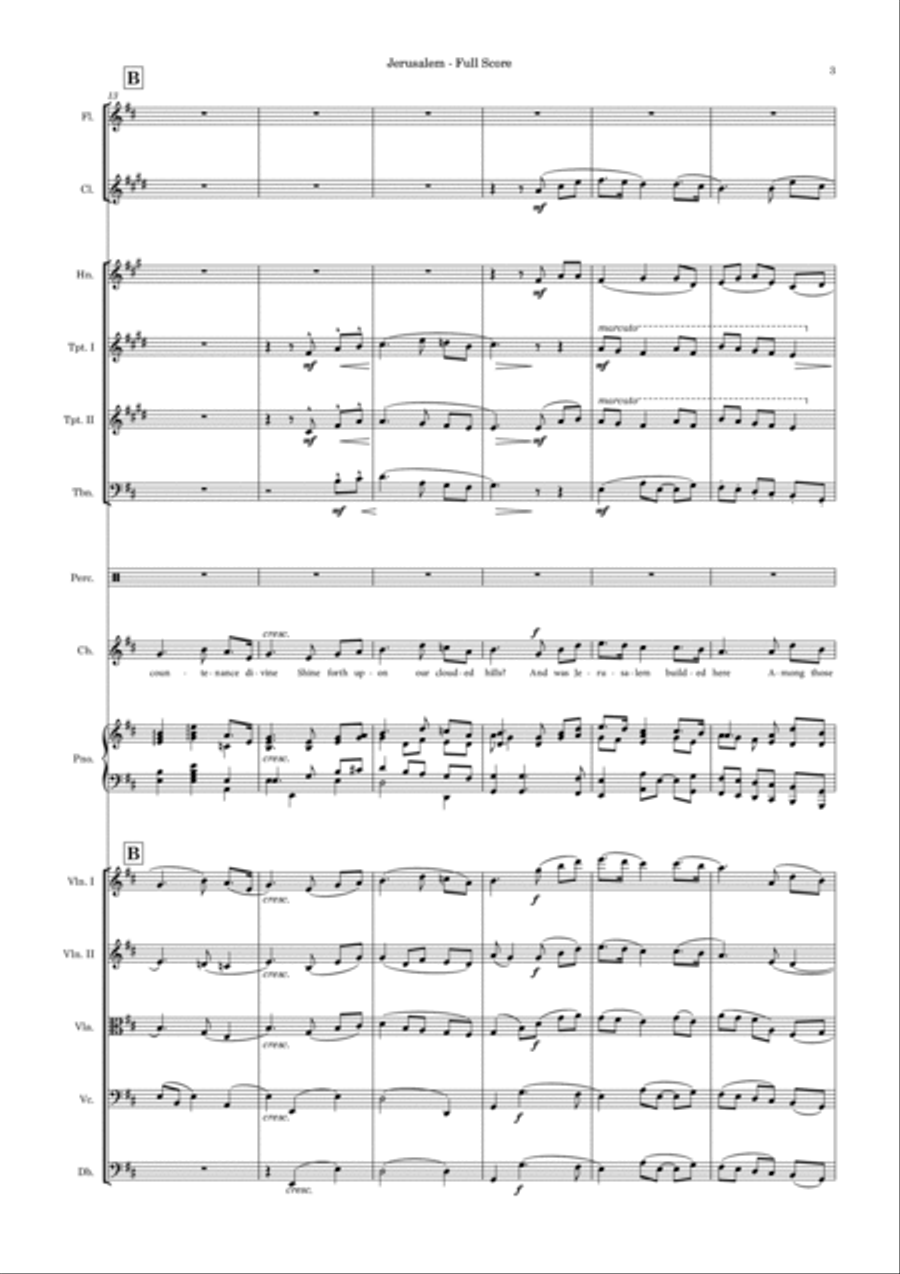 Jerusalem, for small orchestral ensemble and tutti choir (à la Elgar) – Score and parts Chamber Orchestra scores gallery preview page 5