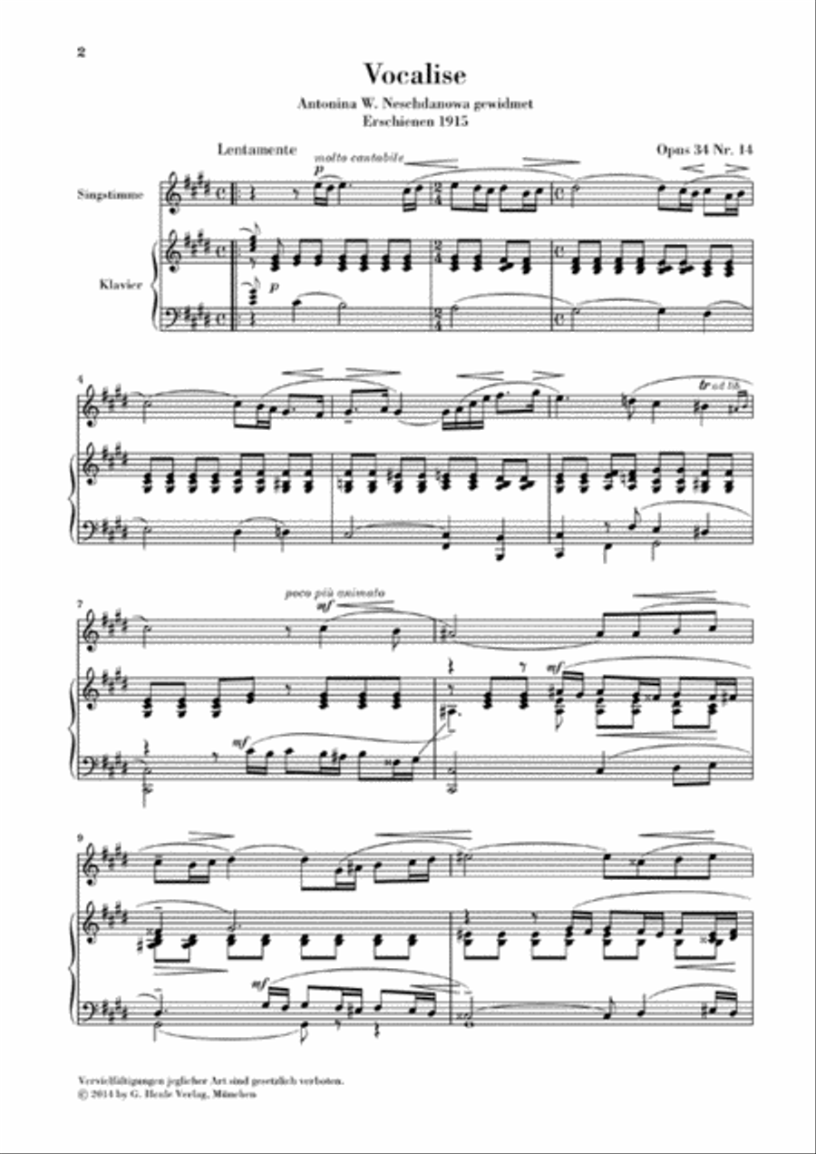 Vocalise Op. 34 No. 14 High Voice scores gallery preview page 2