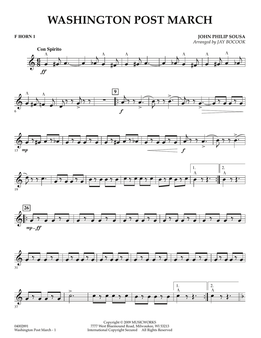 Washington Post March - F horn 1 Concert Band scores gallery preview page 1
