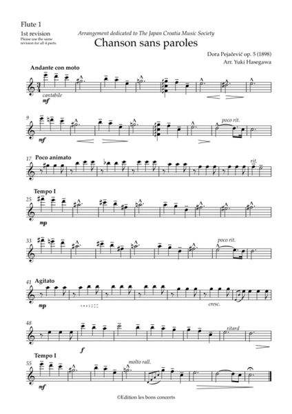 Dora Pejačević: "Chanson sans parole (op. 5)" Arrangement for 3 flutes and alto flute by Yuki Hase image number null