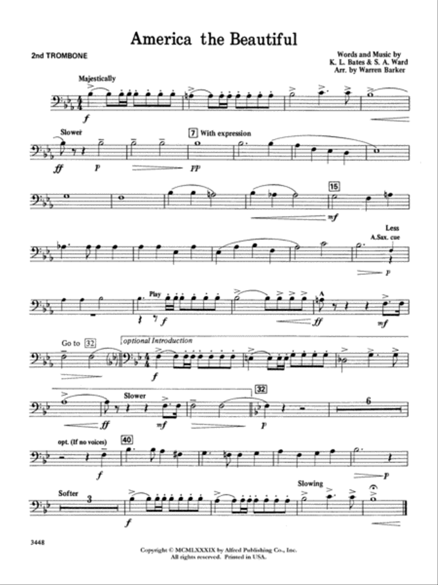 America, the Beautiful: 2nd Trombone Concert Band scores gallery preview page 1