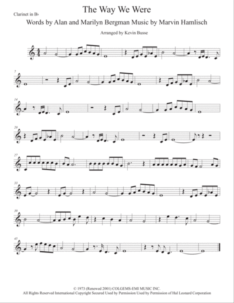 The Way We Were Clarinet Solo scores gallery preview page 1