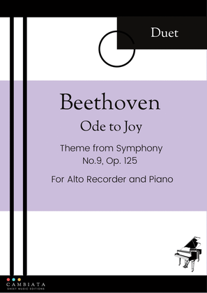 Book cover for Ode To Joy - Solo Alto Recorder and Piano accompaniment (Easy)