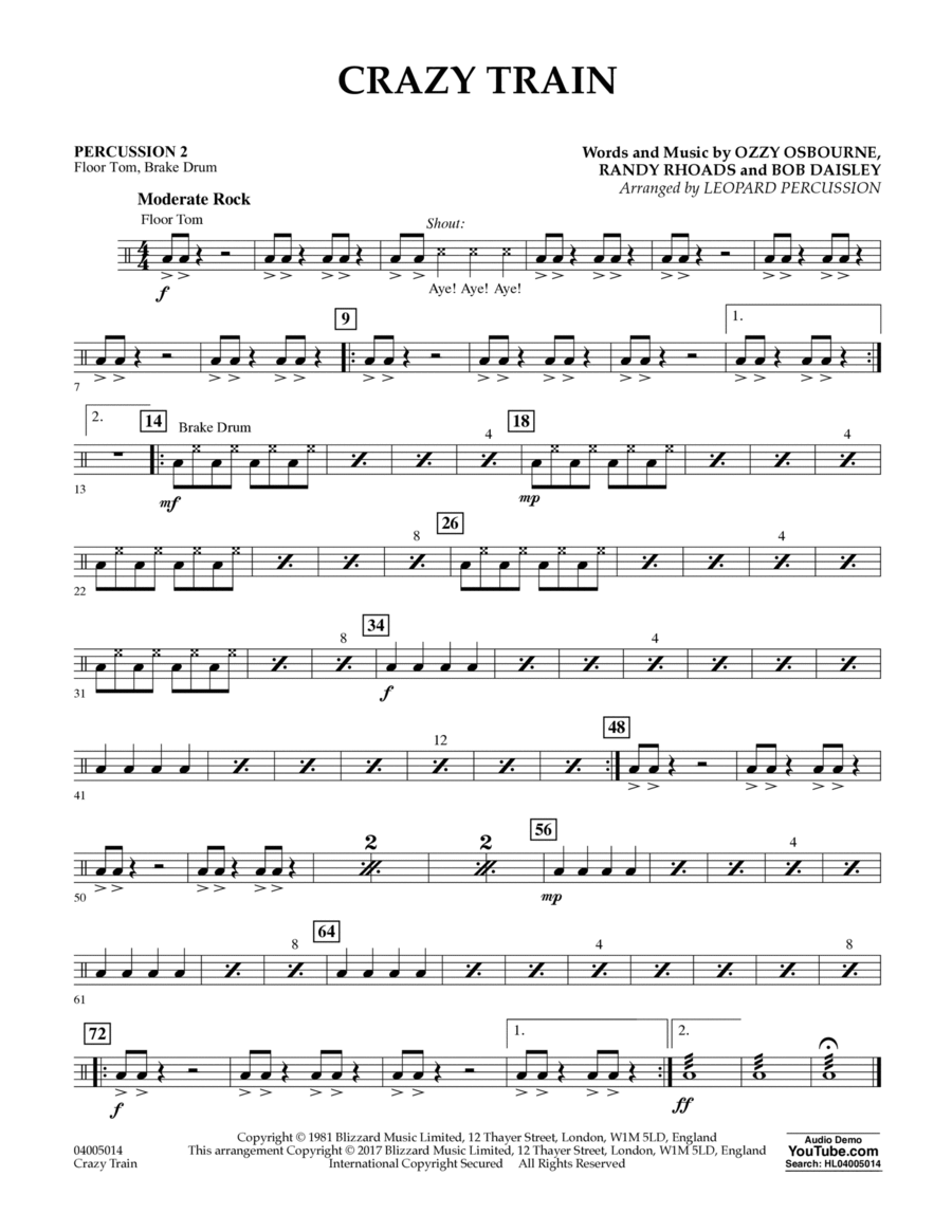 Crazy Train - Percussion 2 Concert Band scores gallery preview page 1