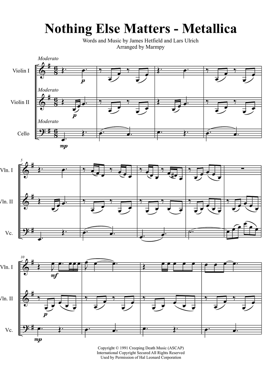 Nothing Else Matters String Trio scores gallery preview page 1