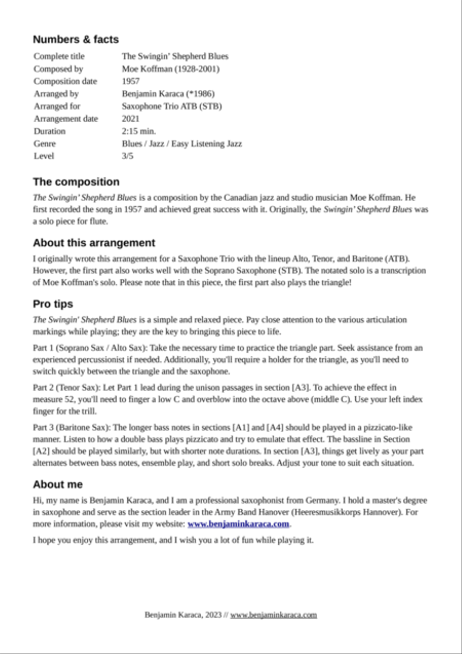 The Swingin' Shepherd Blues Woodwind Trio scores gallery preview page 2
