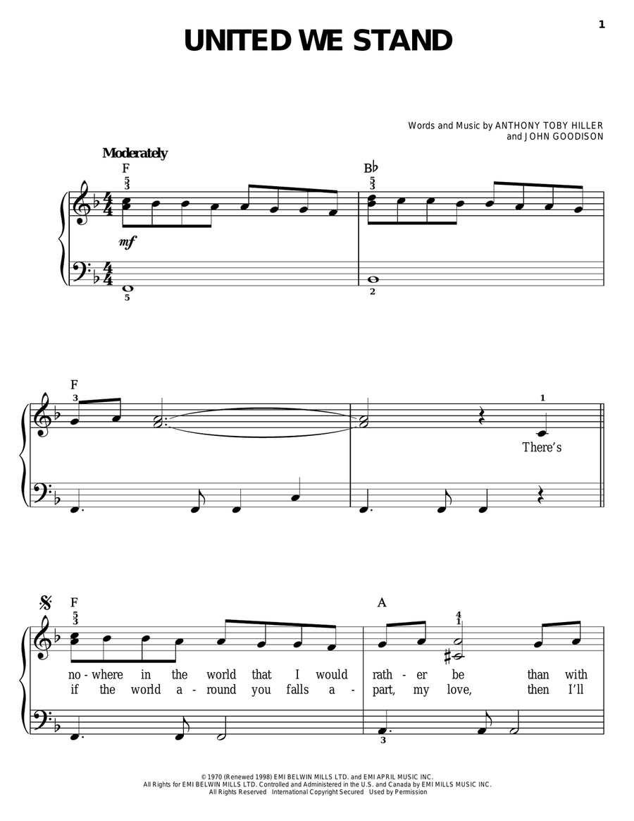 United We Stand Easy Piano scores gallery preview page 1
