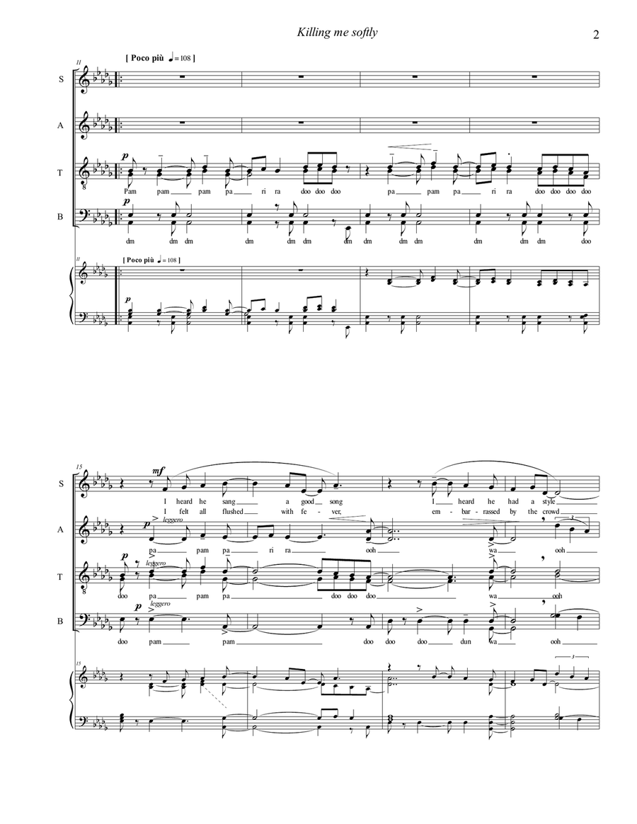 Killing Me Softly With His Song 4-Part scores gallery preview page 2