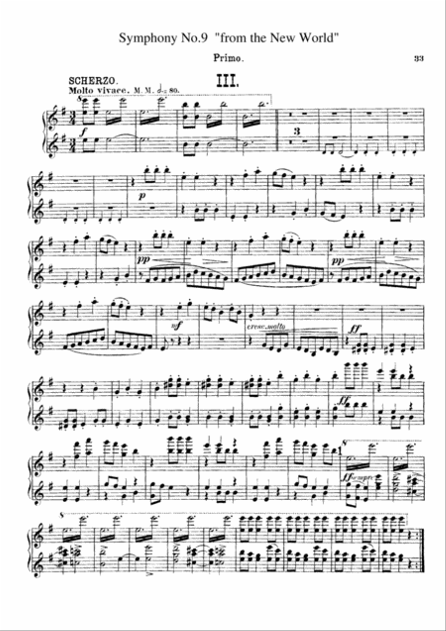 Dvorak Symphony No.9 III, IV, for piano duet(1 piano, 4 hands), PD806