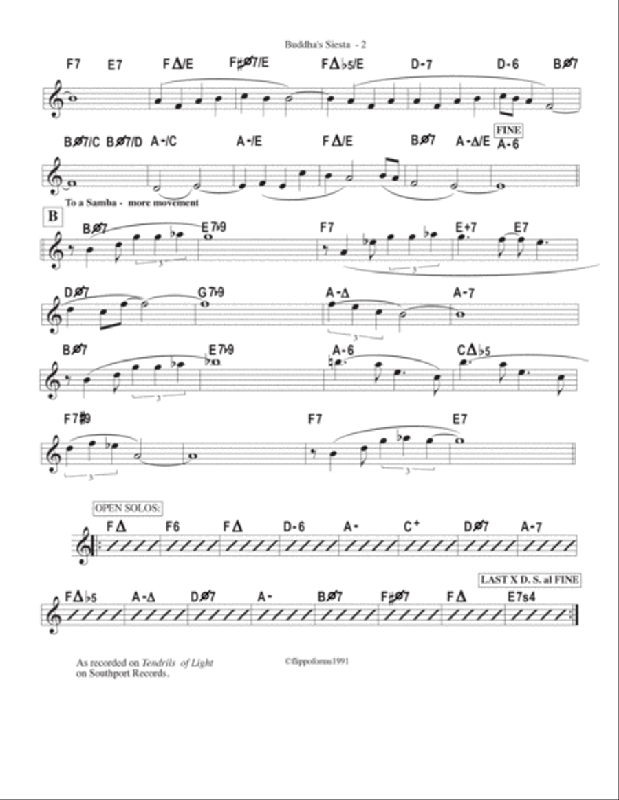 BUDDHA'S SIESTA - The Globaljazz Series - Asian/Latin jazz fusion - Lead Sheets in C, Bb and Eb Jazz Ensemble scores gallery preview page 3