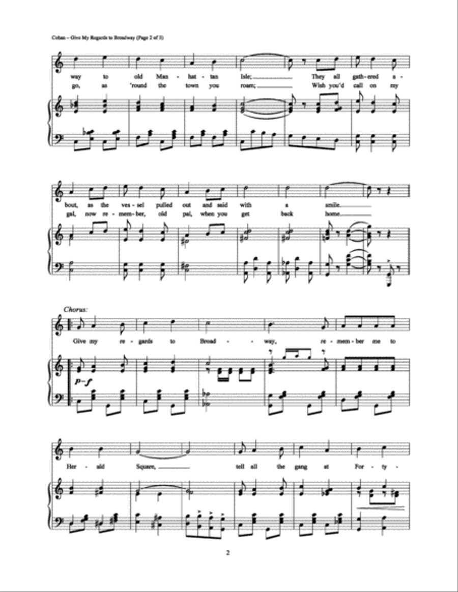 Give My Regards to Broadway Piano, Vocal, Guitar scores gallery preview page 2