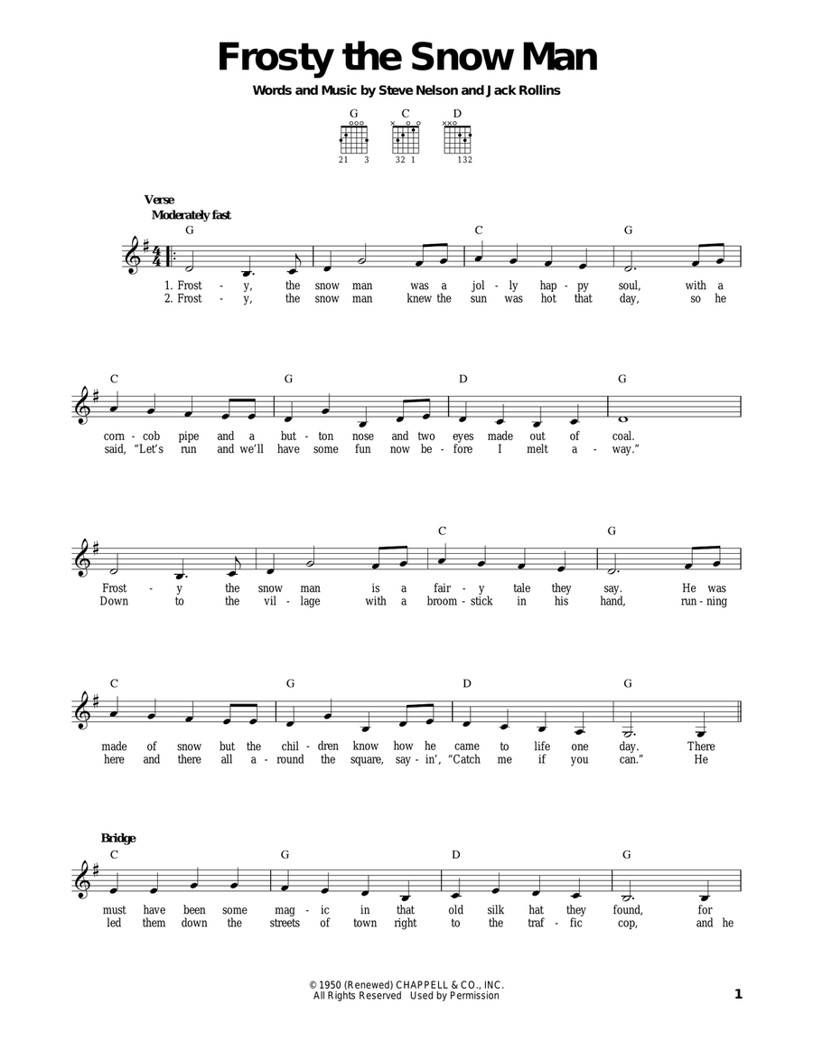 Frosty The Snow Man Easy Guitar scores gallery preview page 1
