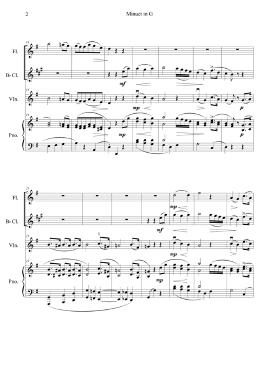 Minuet in G major Minuet in G major Clarinet scores gallery preview page 2