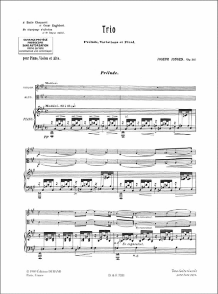 Trio, Opus 30 - Pour Piano, Violon Et Alto