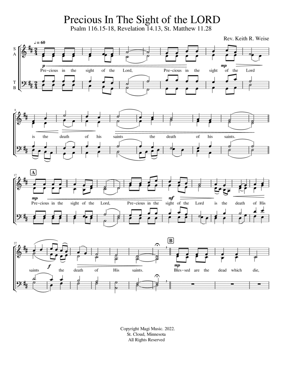 Precious In The Sight Of The Lord 4-Part scores gallery preview page 1