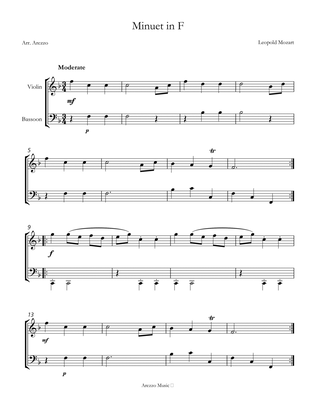 sheet music classical minuet in f major leopold mozart violin and bassoon