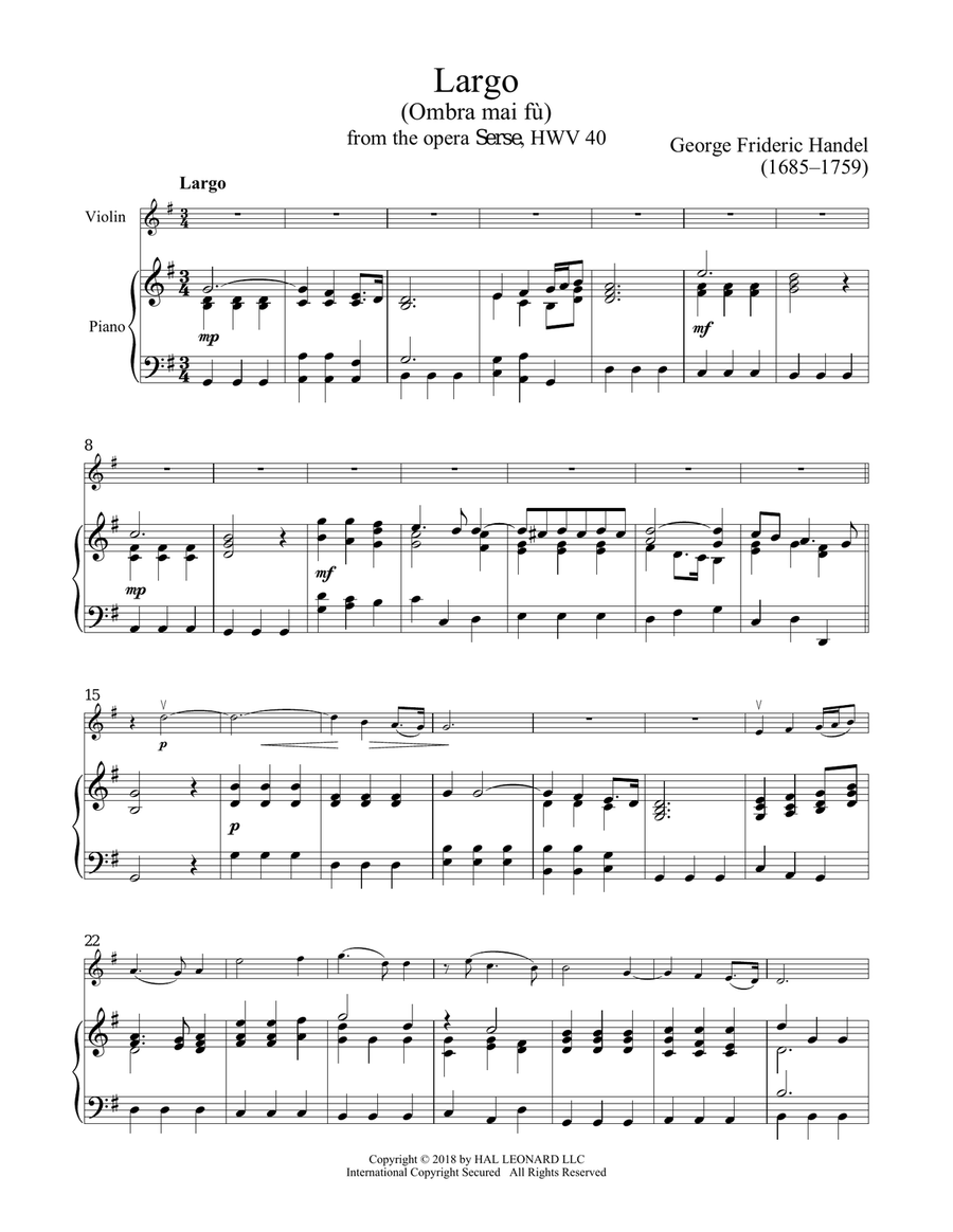 Ombra Mai Fu Violin Solo scores gallery preview page 1