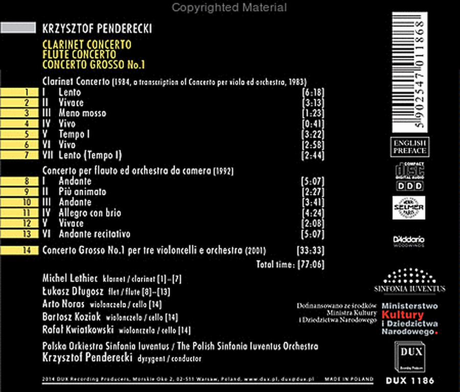 Krzysztof Penderecki: Clarinet Concerto - Flute Concerto - Concerto Grosso No. 1