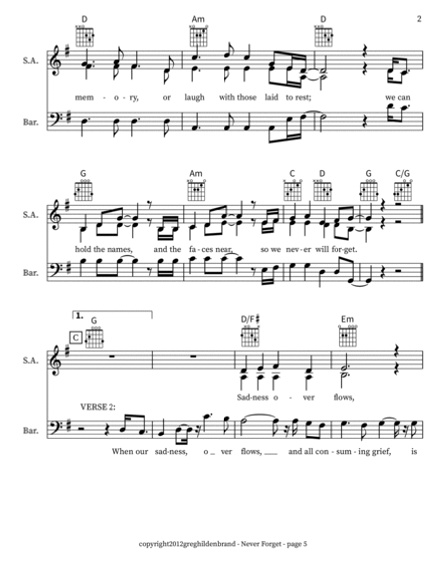 Never Forget - SSAB 3-Part scores gallery preview page 2