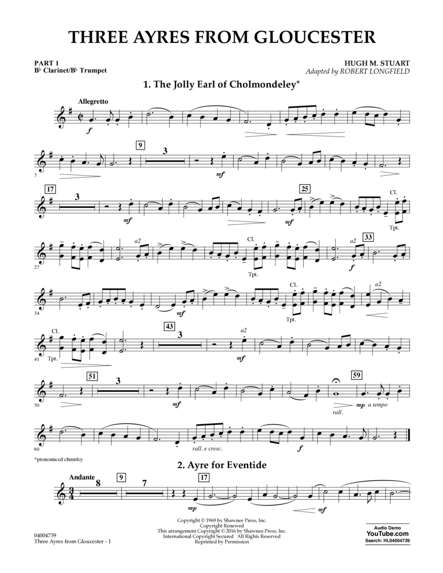 Three Ayres from Gloucester - Pt.1 - Bb Clarinet/Bb Trumpet Concert Band scores gallery preview page 1