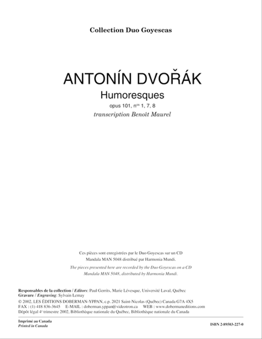 Humoresques op. 101, nos 1, 7, 8 (cello / guit.) Cello scores gallery preview page 1