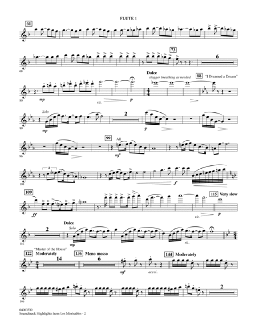 Soundtrack Highlights from Les Miserables - Flute 1 Concert Band scores gallery preview page 2