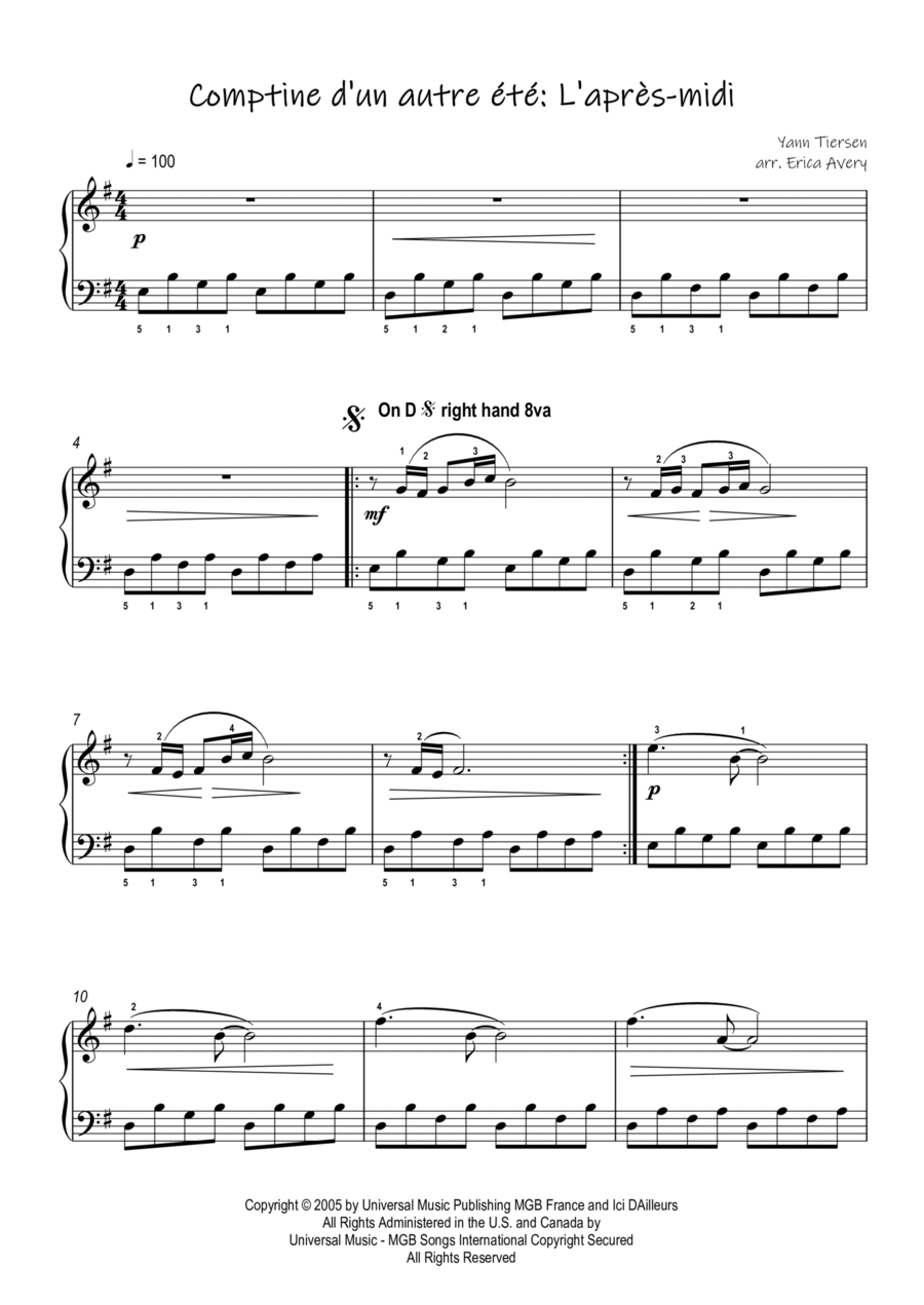 Comptine D'un Autre Été: L'après-midi Piano Solo scores gallery preview page 1
