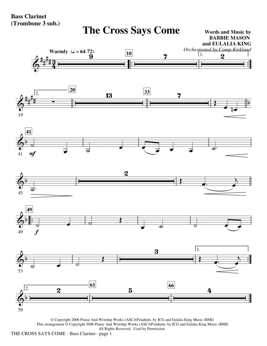 The Cross Says Come - Bass Clarinet (sub. Tbn 3) Choir scores gallery preview page 1